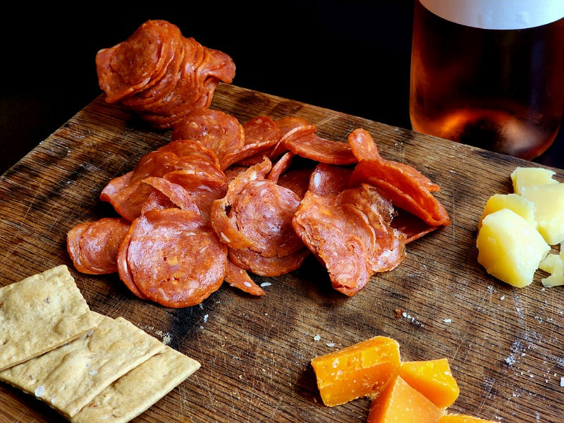 Dry cured and handcrafted pepperoni