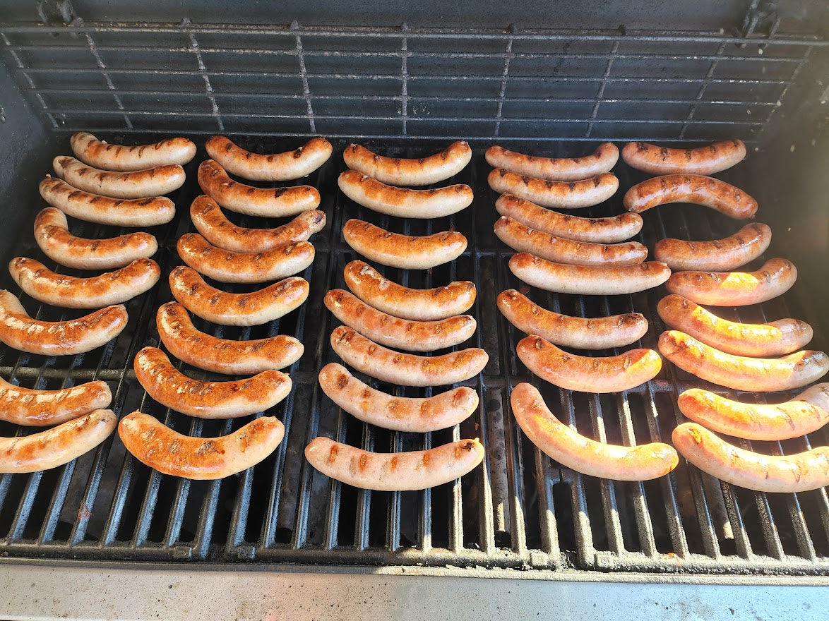 All natural recipe pork brats on the grill