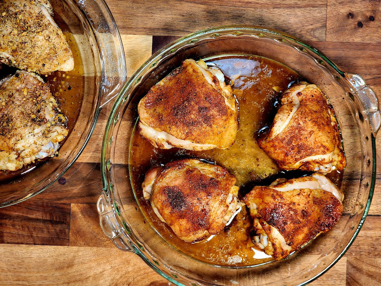 Pasture Raised, Free Range Chicken Thighs Baked